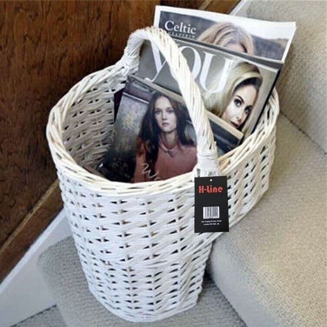 Oval Wicker Stair Step Storage Basket With Carry Handle Tidy Organiser Gift