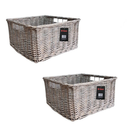 Large Grey Square Wicker Storage Basket Hamper Rattan Shelf Unit Display Tidy 