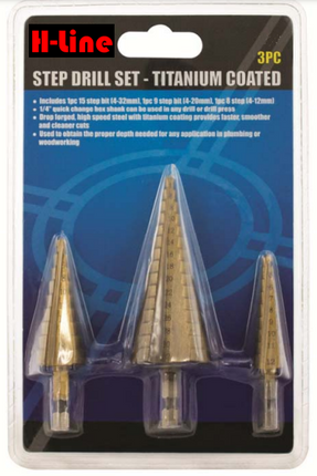 3PCS HSS Step Drill Bit Cone Titanium Coat Bit Set Hole Cutter 4-12 / 20 /32mm