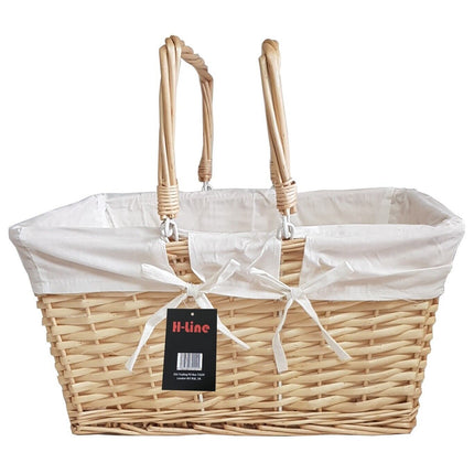 TRADITIONAL SHOPPING BASKET FOLDING HANDLES PICNIC STORAGE WICKER WEAVE BOX