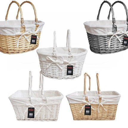 TRADITIONAL SHOPPING BASKET FOLDING HANDLES PICNIC STORAGE WICKER WEAVE BOX