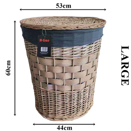 Wicker Storage Basket Set W Lining & Lid Bathroom Washing Laundry Hamper