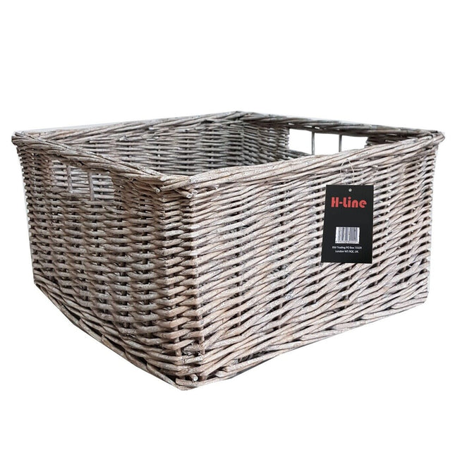 Large Grey Square Wicker Storage Basket Hamper Rattan Shelf Unit Display Tidy 